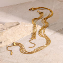 Personality layer skinny chain stainless steel necklace bracelet set