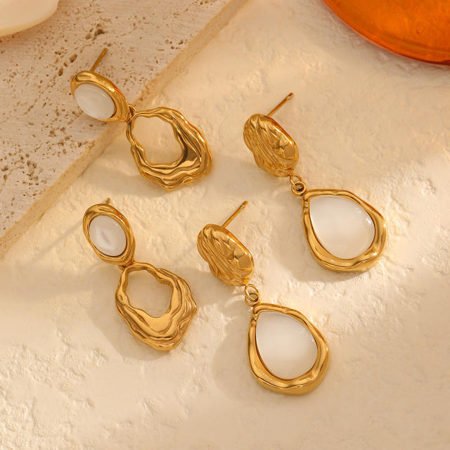Elegant moonstone statement drop stainless steel earrings