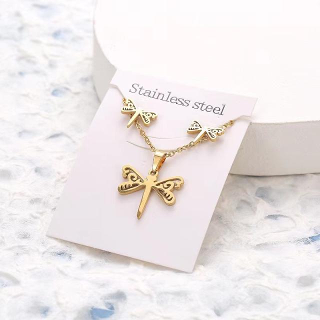 Dainty stainless steel gold color heart horse moon flower necklace set with card gift accessory