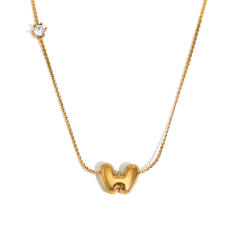 Dainty 18KG bubble letter initial letter stainless steel necklace