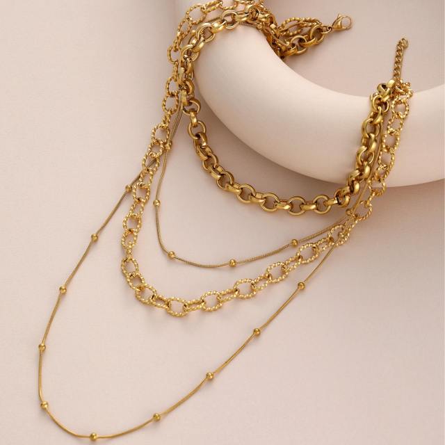 18KG four layer chunky chain stainless steel necklace