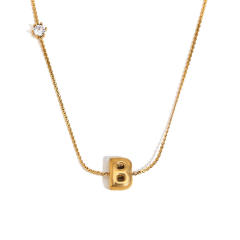 Dainty 18KG bubble letter initial letter stainless steel necklace