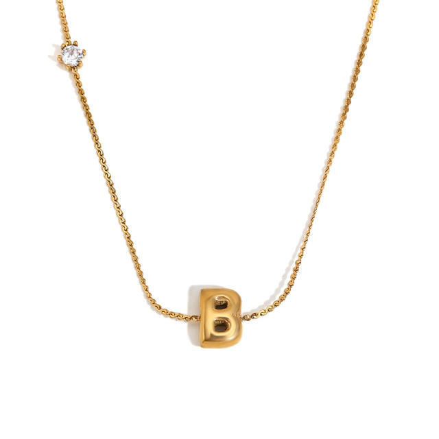 Dainty 18KG bubble letter initial letter stainless steel necklace