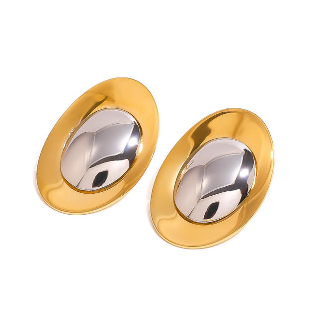 Geometric oval shape mix color stainless steel earrings bigger earrings