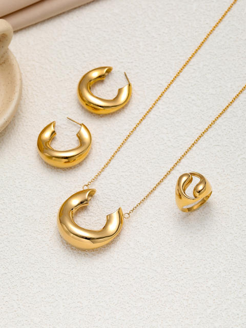 Unique geometric horseshoe pendant stainless steel necklace earrings set