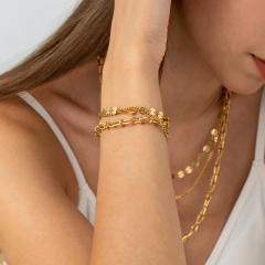 Hot sale gold color three layer stainless steel chain necklace bracelet set