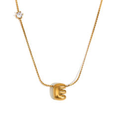 Dainty 18KG bubble letter initial letter stainless steel necklace
