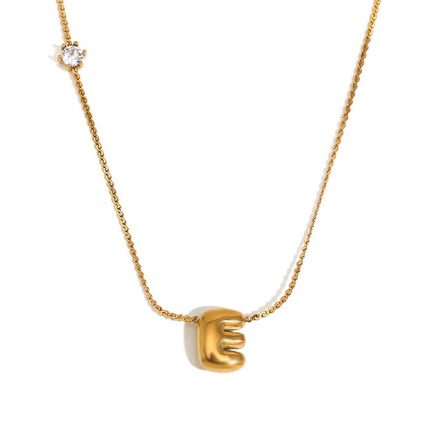 Dainty 18KG bubble letter initial letter stainless steel necklace