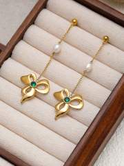 Sweet bow stainless steel dainty necklace earrings set