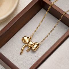 Dainty sweet bow stainless steel necklace earrings set