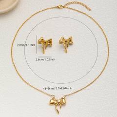 Dainty sweet bow stainless steel necklace earrings set