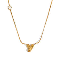 Dainty 18KG bubble letter initial letter stainless steel necklace