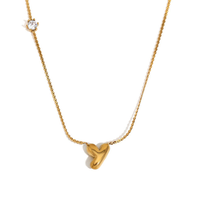 Dainty 18KG bubble letter initial letter stainless steel necklace