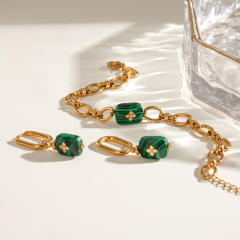 Boho malachite stone stainless steel chain bracelet earrings set