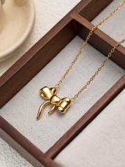 Dainty sweet bow stainless steel necklace earrings set
