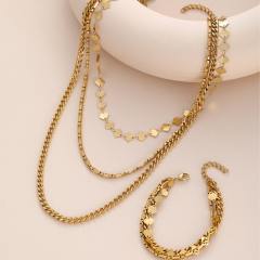Hot sale three layer stainless steel chain necklace bracelet set