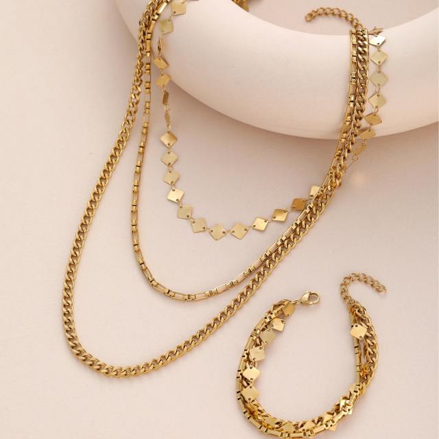 Hot sale three layer stainless steel chain necklace bracelet set