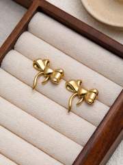 Dainty sweet bow stainless steel necklace earrings set