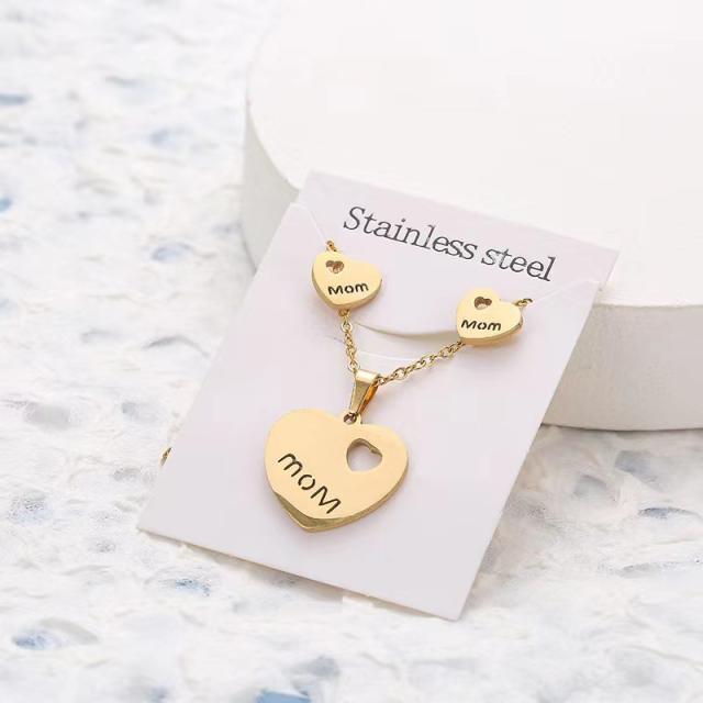 Dainty stainless steel gold color heart horse moon flower necklace set with card gift accessory