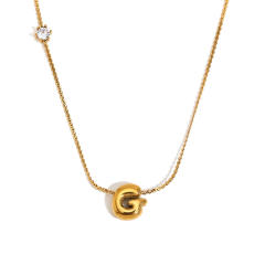Dainty 18KG bubble letter initial letter stainless steel necklace