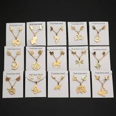 Dainty stainless steel gold color heart horse moon flower necklace set with card gift accessory