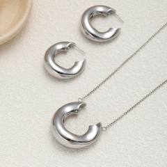 Unique geometric horseshoe pendant stainless steel necklace earrings set