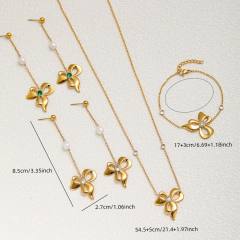 Sweet bow stainless steel dainty necklace earrings set