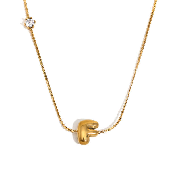 Dainty 18KG bubble letter initial letter stainless steel necklace