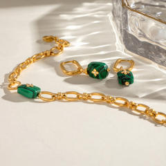 Boho malachite stone stainless steel chain bracelet earrings set