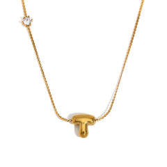 Dainty 18KG bubble letter initial letter stainless steel necklace