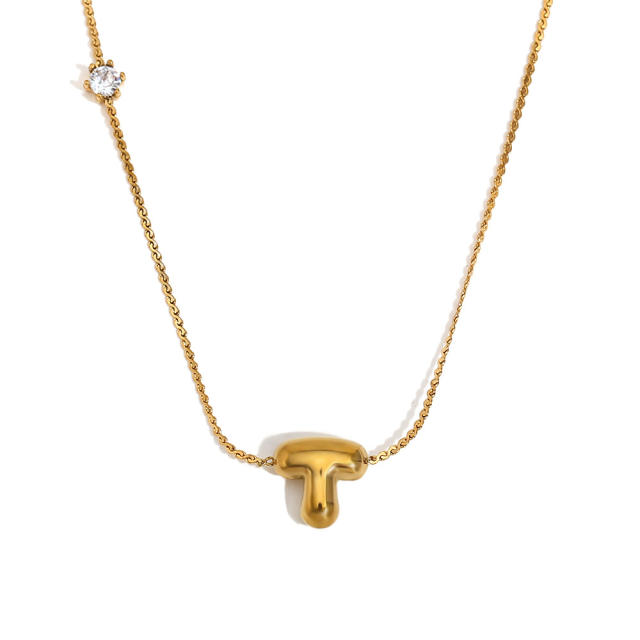 Dainty 18KG bubble letter initial letter stainless steel necklace