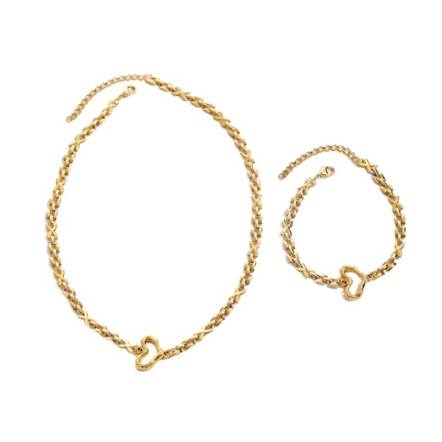 18KG chic heart stainless steel chain choker necklace bracelet set