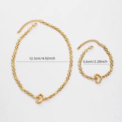 18KG chic heart stainless steel chain choker necklace bracelet set