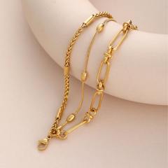 18KG easy match paperclip chain layer stainless steel necklace bracelet set