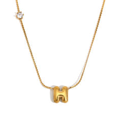 Dainty 18KG bubble letter initial letter stainless steel necklace
