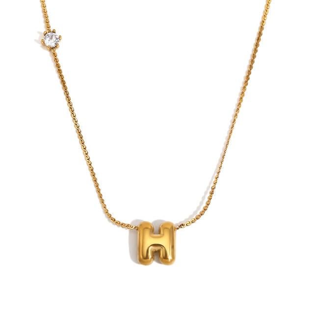Dainty 18KG bubble letter initial letter stainless steel necklace