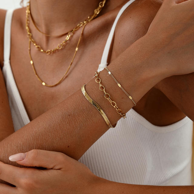 18KG stainless steel chain three layer necklace set