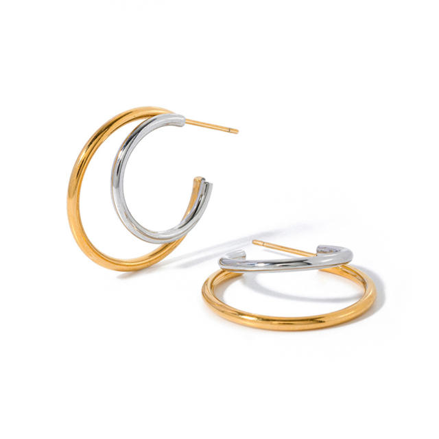 Personality open hoop mix color geometric stainless steel earrings