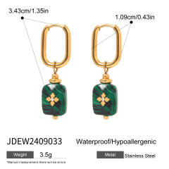 Boho malachite stone stainless steel chain bracelet earrings set