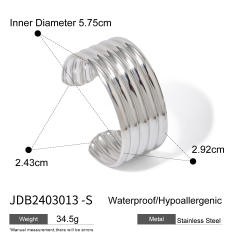 18KG chunky geometric line wide stainless steel cuff bangle