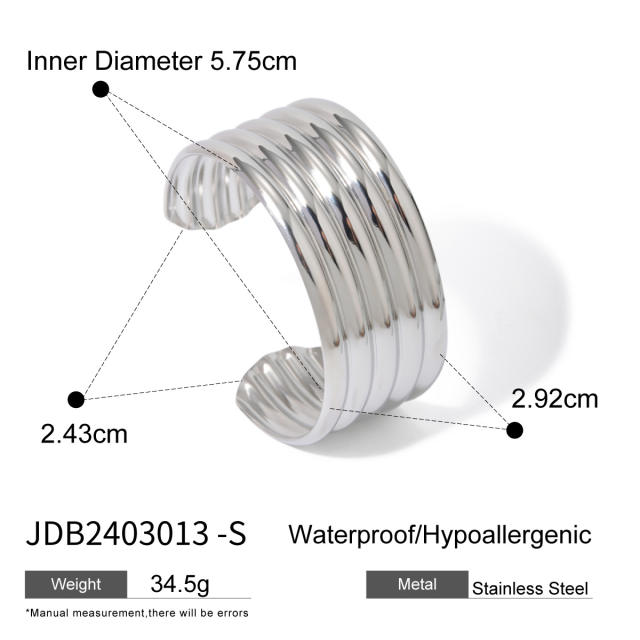 18KG chunky geometric line wide stainless steel cuff bangle