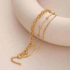18KG easy match three layer stainless steel chain necklace bracelet set