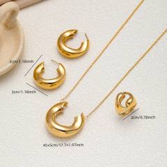 Unique geometric horseshoe pendant stainless steel necklace earrings set