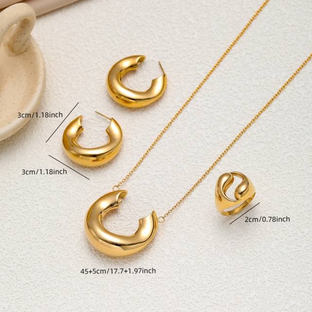Unique geometric horseshoe pendant stainless steel necklace earrings set