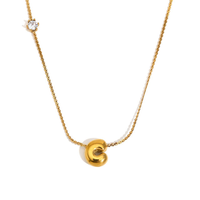 Dainty 18KG bubble letter initial letter stainless steel necklace