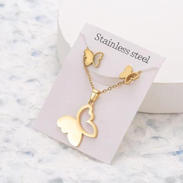 Dainty stainless steel gold color heart horse moon flower necklace set with card gift accessory