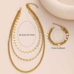 Hot sale three layer stainless steel chain necklace bracelet set