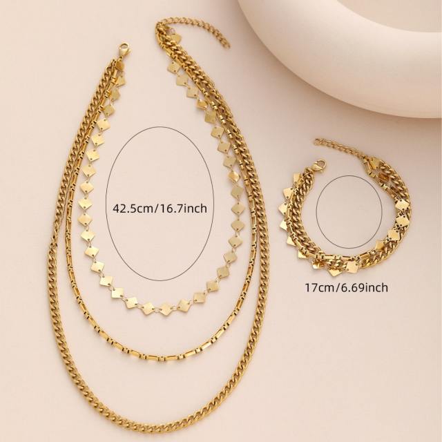 Hot sale three layer stainless steel chain necklace bracelet set