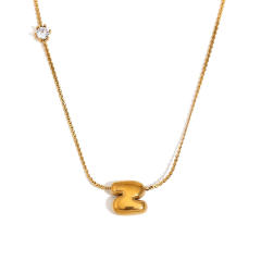 Dainty 18KG bubble letter initial letter stainless steel necklace
