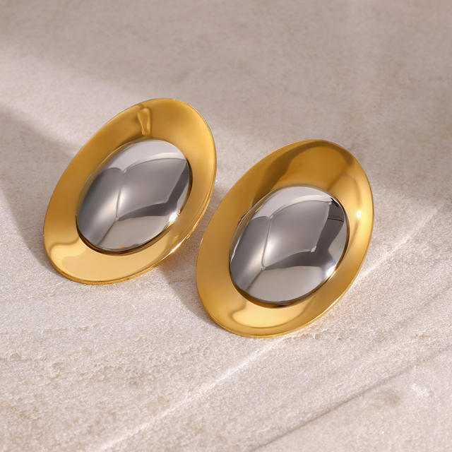Geometric oval shape mix color stainless steel earrings bigger earrings